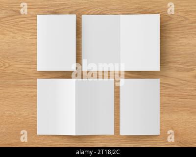 Half-folded flyer vertical A5 booklet mockup on wooden background Stock Photo