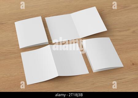 Half-folded flyer vertical A5 booklet mockup on wooden background Stock Photo