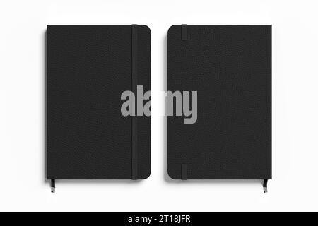 Black cover notebook mockup on white background. Front and back view of the notebook cover Stock Photo