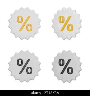 3D vector label with percent symbol. Yellow and black discount sign on white label. Promotion, sale. Isolated objects on a white background. Vector il Stock Vector