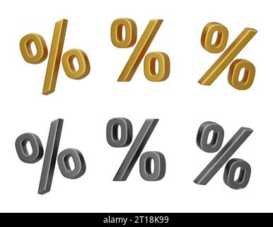 Gold and silver 3d percent sign, discount. Vector illustration isolated on white background Stock Vector