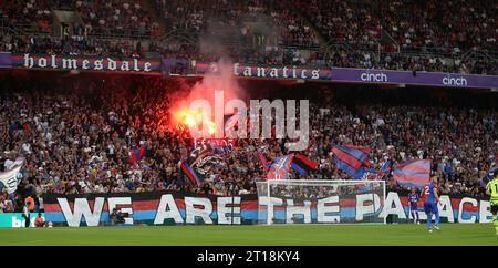Crystal Palace fans display ‘We Are Palace’ with flares. - Crystal Palace v Arsenal, Premier League, Selhurst Park Stadium, London, UK - 21st August 2023.. Editorial Use Only - DataCo restrictions apply Stock Photo