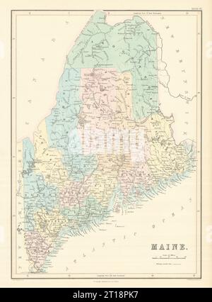Maine state map showing counties. JOHN BARTHOLOMEW 1854 old antique chart Stock Photo