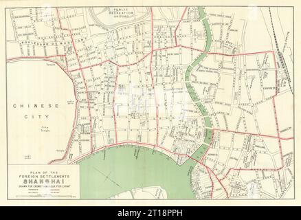 City plan of the Foreign Settlements in Shanghai, China by Carl Crow 1921 map Stock Photo