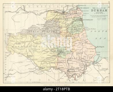 COUNTY DURHAM. Antique map. Railways roads. Constituencies. PHILIP 1889 Stock Photo