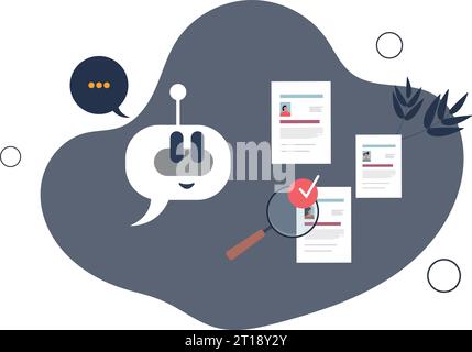 AI in recruitment and artificial intelligence usage in HR.Human resources automation and CV resume or application letter professional qualification ch Stock Vector
