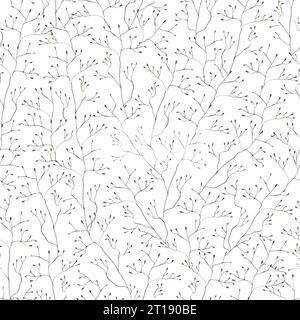 Graphic seamless pattern with elegant and minimalistic branches. Perfect for cards, greetings, packaging, textile, posters. Hand painted illustrations Stock Photo