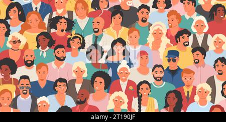 Crowd of diverse multinational people looking up seamless pattern Stock Vector