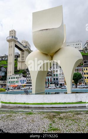 Salvador, Bahia, Brazil - June 09, 2015: view from below of the Lacerda elevator and the monument to the city of Salvador. Brazilian state of Bahia. Stock Photo