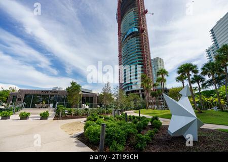 Miami Beach, FL, USA - October 11, 2023: Stock photo of Five Park sales center at Canopy Park Stock Photo