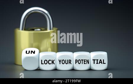 Dice form the expression 'unlock your potential'. Stock Photo