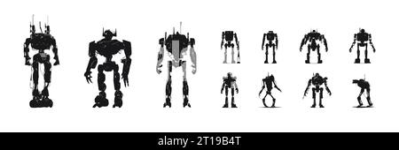 Set of black silhouettes of robots isolated on white background, vector illustration Stock Vector