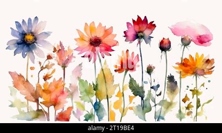 Flowers watercolor, isolated on white background. Vector illustration Stock Vector