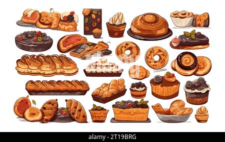 Set of bakery, flat cartoon isolated on white background. Vector illustration Stock Vector