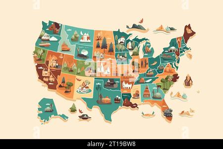 USA map flat cartoon isolated on white background. Vector illustration Stock Vector