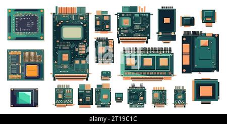 Ccentral processing unit set flat cartoon isolated on white background. Vector isometric  illustration Stock Vector