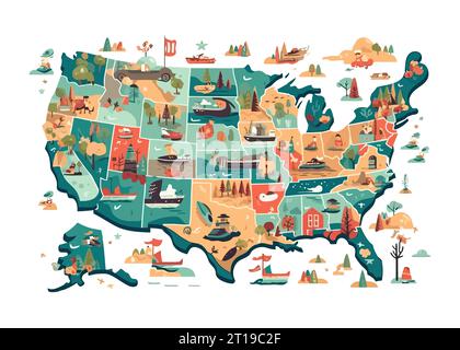 USA map flat cartoon isolated on white background. Vector illustration Stock Vector
