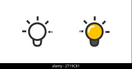 Light bulb lamp line black and flat icon. Idea symbols. Vector isolated illustration Stock Vector