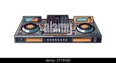 DJ turntables flat cartoon isolated on white background. Vector illustration Stock Vector