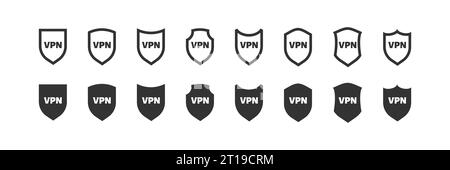 VPN shield. Virtual private network icon set. Vector illustration isolated Stock Vector