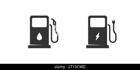 Gas station and car charging icon. Fuel, eco power sing symbol. Isolated vector illustration Stock Vector