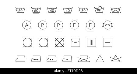 Laundry care symbols set. Washing black line icon. Isolated vector illustration Stock Vector