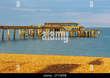 Deal Pier on the Kent coast in south east England UK built in 1957 and designed by Sir W. Halcrow & Partners using concrete and steel construction. Stock Photo