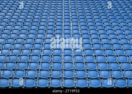Hundreds of seats aligned for the Royal Military Tattoo on the esplanade of the Edinburgh castle, Scotland, and ready to welcome the crowd. Stock Photo