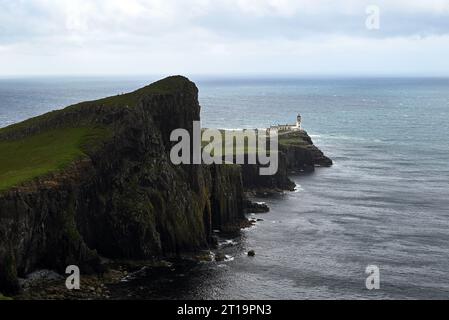 The impressive lighthouse and landscape at Nest Point, Scotland. Stock Photo