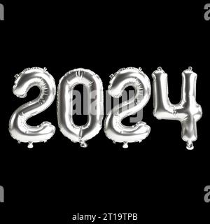 3d illustration of letter about new year 2024 with balloons on silver color Stock Photo