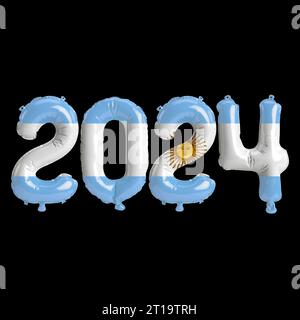 3d illustration of letter about new year 2024 with balloons on color Argentina flag Stock Photo