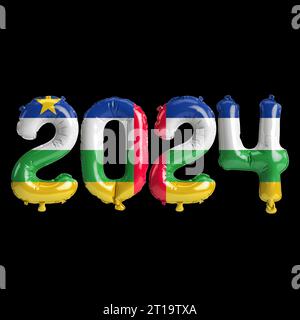 3d illustration of letter about new year 2024 with balloons on color Central African flag Stock Photo