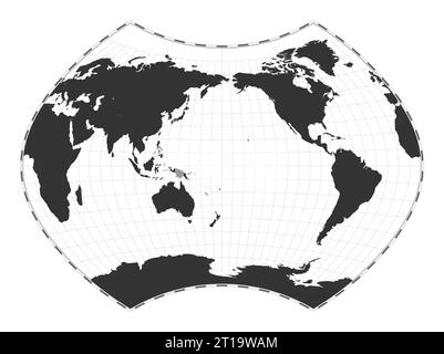 Vector world map. Ginzburg IX projection. Plain world geographical map with latitude and longitude lines. Centered to 180deg longitude. Vector illustr Stock Vector