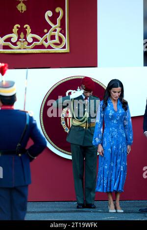 Madrid. Spain. 20231012,  Queen Letizia of Spain, Crown Princess Leonor attends The National Day: Military Parade on October 12, 2023 in Madrid, Spain Stock Photo