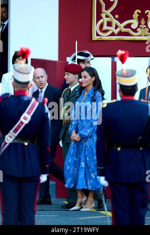 Madrid. Spain. 20231012,  Queen Letizia of Spain, Crown Princess Leonor attends The National Day: Military Parade on October 12, 2023 in Madrid, Spain Stock Photo