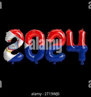 3d illustration of letter about new year 2024 with balloons on color Philippines flag Stock Photo