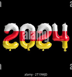 3d illustration of letter about new year 2024 with balloons on color South Ossetia flag Stock Photo