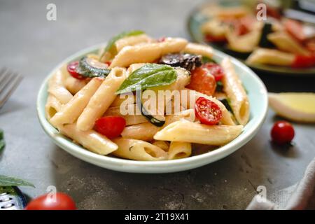 Homemade Pasta Primavera with Penne with vegetables, selective focus Stock Photo