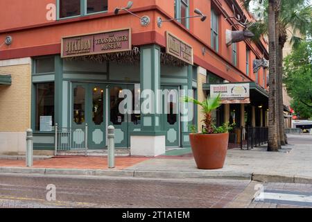 San Antonio, Texas, USA – May 9, 2023: Street view of the Buckhorn Saloon and Museum and The Texas Ranger Museum located in downtown San Antonio, Texa Stock Photo