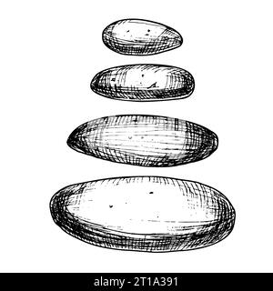 Set of sea Stones of different sizes isolated on a background. Hand drawn vector illustration of underwater pebbles for zen in line art style. Aquarium decoration. Rocks bundle for Spa design. Stock Vector