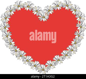 Floral heart shape with daisy flowers. Vector illustration Stock Vector