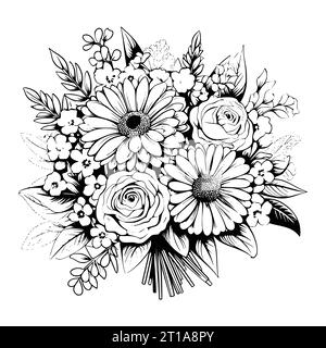 Bouquet Flowers Coloring Page for Kids Stock Vector