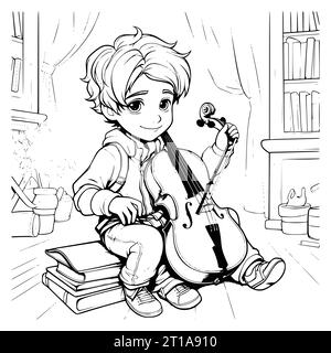 Boy Playing Violin Coloring Pages Drawing For Kids Stock Vector