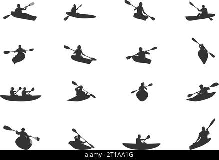 Kayak silhouettes, Canoe silhouette, Woman kayaking silhouette, Kayaking silhouette, Kayak SVG, Kayak vector set Stock Vector