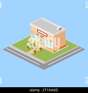 Isometric building of a shop. Vector illustration Stock Vector