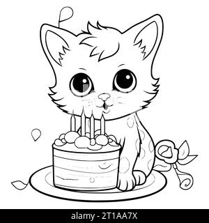 Cat Birthday Coloring Pages Drawing For Kids Stock Vector Image & Art ...