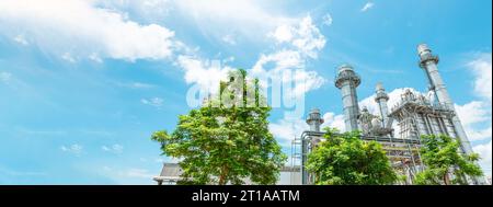Wide banner with copy space of ECO Power plant Green factory for saving energy and sustainability environmental friendly concept Stock Photo