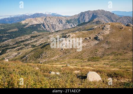 Mountains of southern Corsica from Monte Incudine between I Croci and Asinau, GR20, Corsica, France Stock Photo