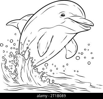 Dolphin jumping out of the water. Coloring book for children. Stock Vector