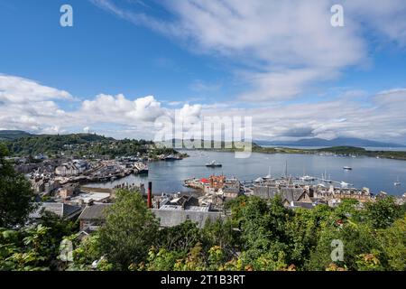 View over the harbour town of Oban, Argyll and Bute, Scotland, United Kingdom Stock Photo
